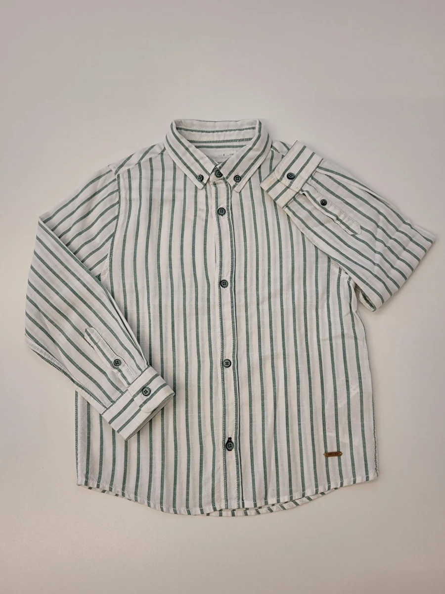 Camisa Manga Longa Com Listras Verdes Branco Zara 6 Anos