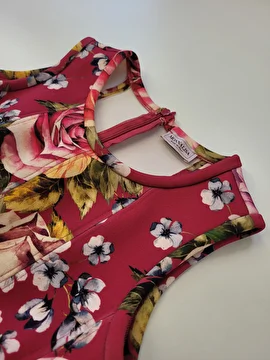 Vestido Sem Manga Com Zíper Nas Costas/Floral Rosa Monnalisa 10 Anos