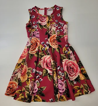 Vestido Sem Manga Com Zíper Nas Costas/Floral Rosa Monnalisa 10 Anos