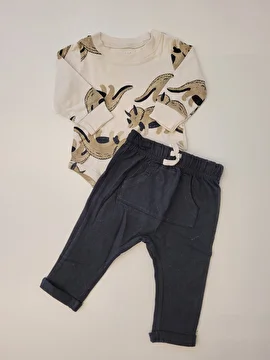 Conjunto Body Manga Longa E Calça Preto Carter's 6 Meses