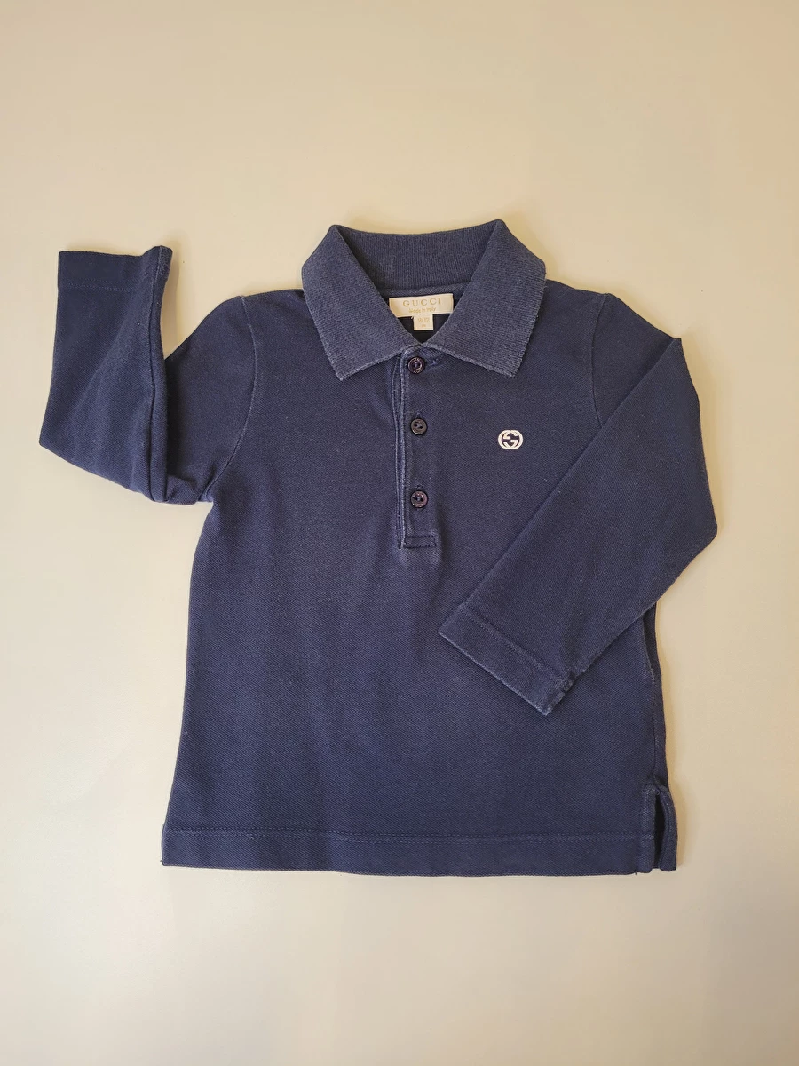 Camiseta Manga Longa Gola Polo Azul Gucci 9-12 Meses