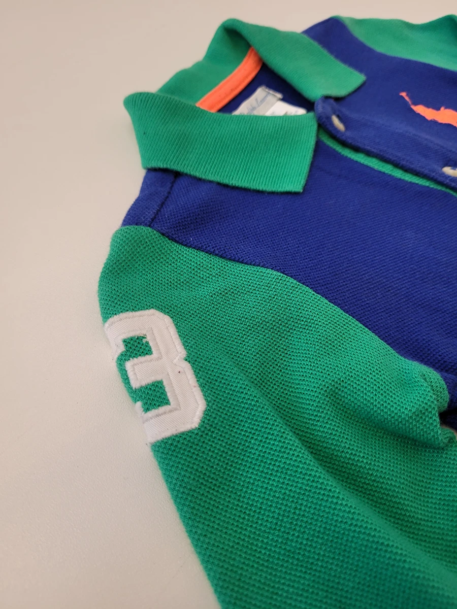 Macacão Com Gola E Listras Verdes Azul Ralph Lauren 9 Meses