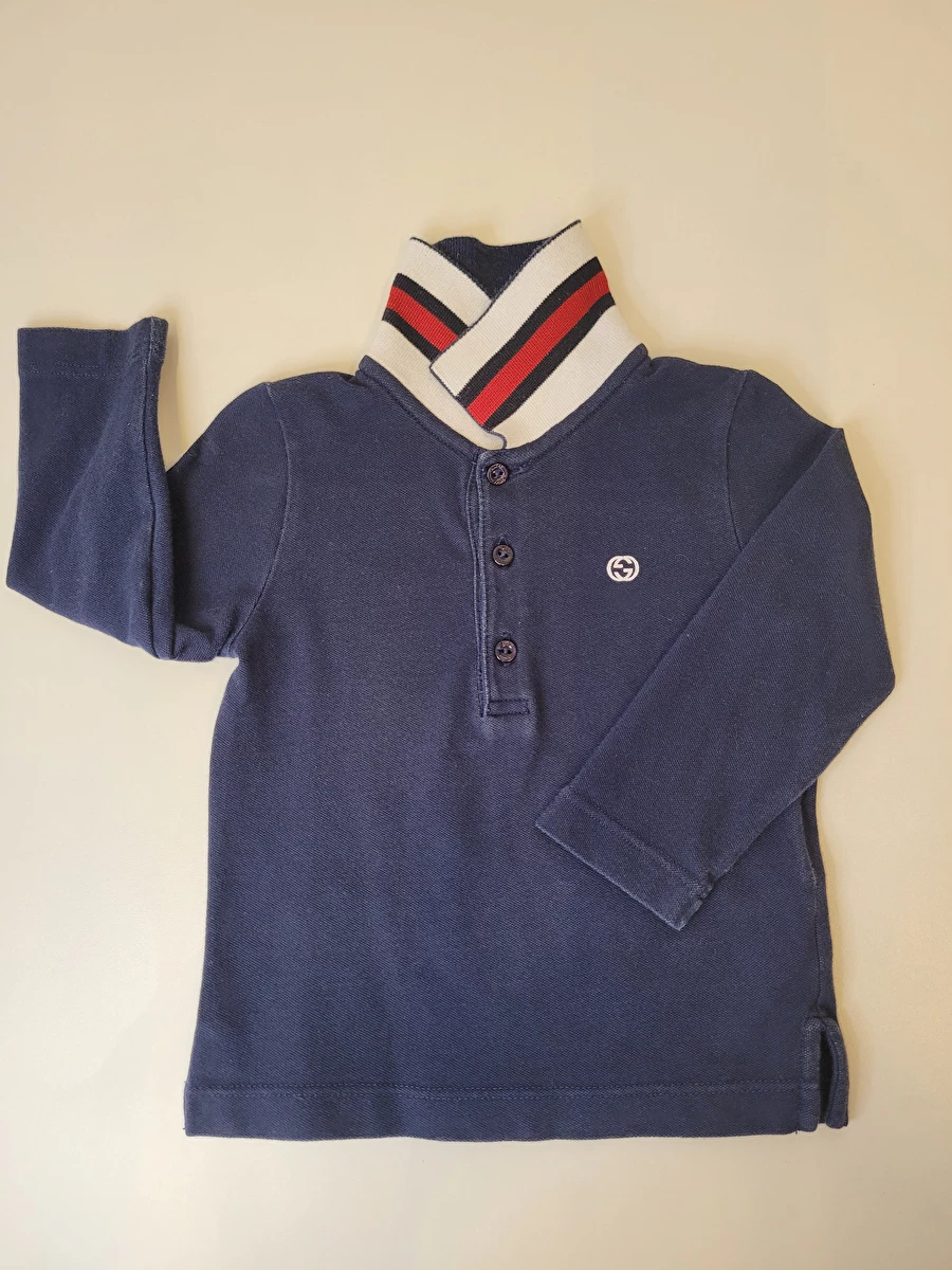 Camiseta Manga Longa Gola Polo Azul Gucci 9-12 Meses