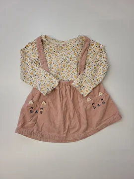 Conjunto Salopete De Veludo Cotelê E Camiseta Manga Longa Floral Rose Carter's 2 Anos