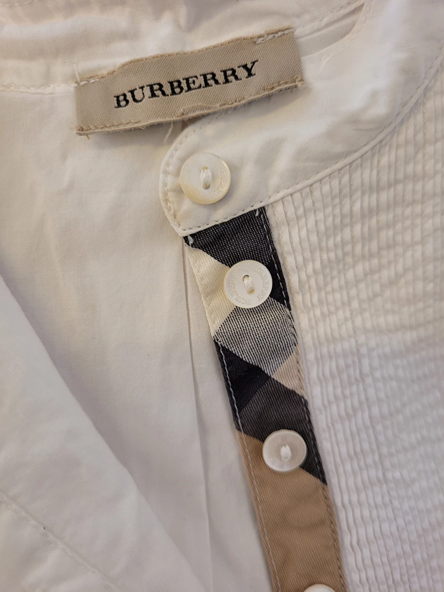 Vestido Manga Curta Plissado Com Botões. Branco Burberry 2 Anos